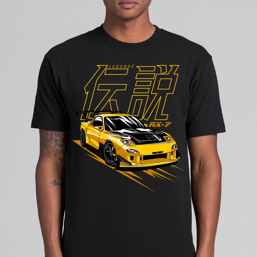 Mazda Legends RX-7 JDM Black T-Shirt Speed Garage Tee