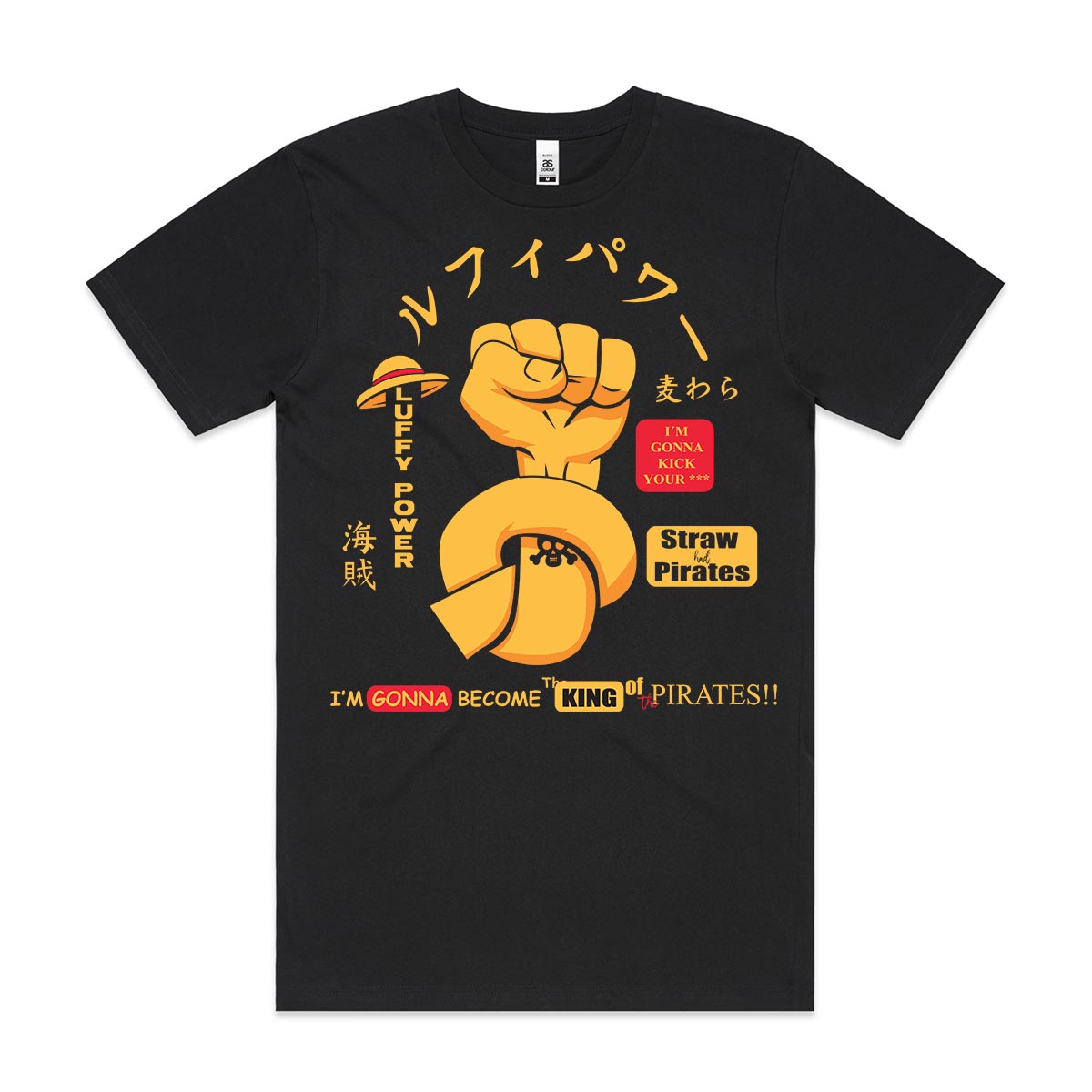 One Piece Luffy Power T-Shirt Cotton Block Tee Japanese Anime