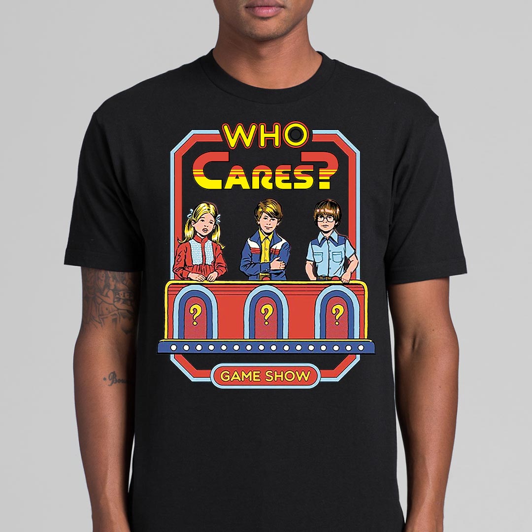 Who Cares Game Show T-Shirt Spoof Funny Tee